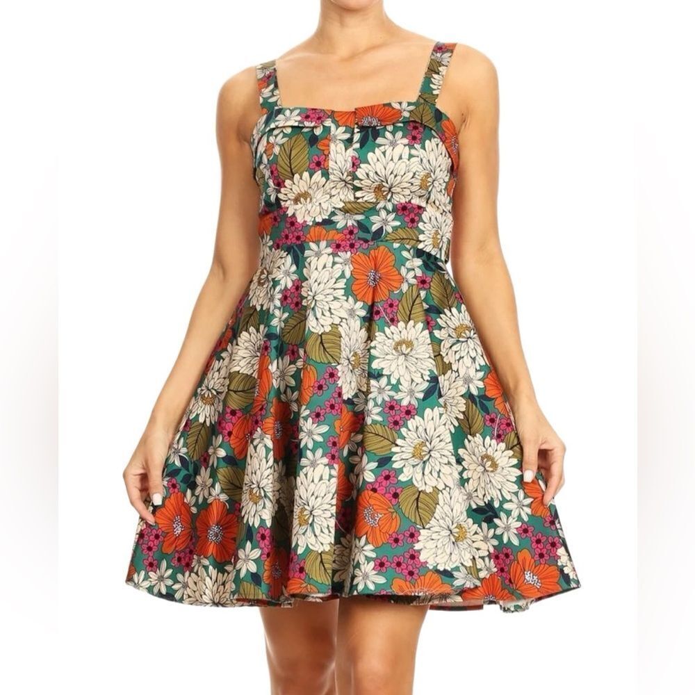 Lxia Green Multi Colored Floral Mini Dress